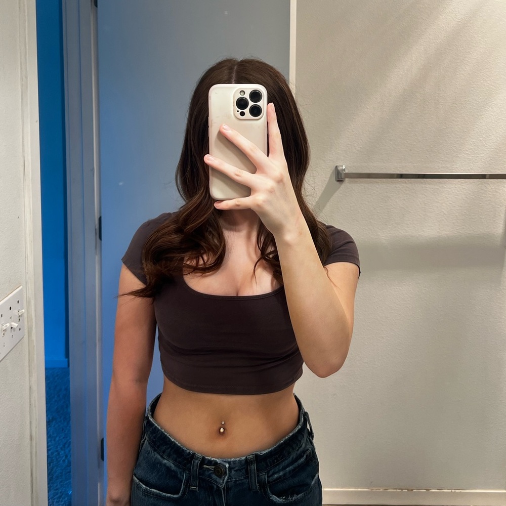 Garage Gray Fitted Crop Cap Sleeve Tank Top